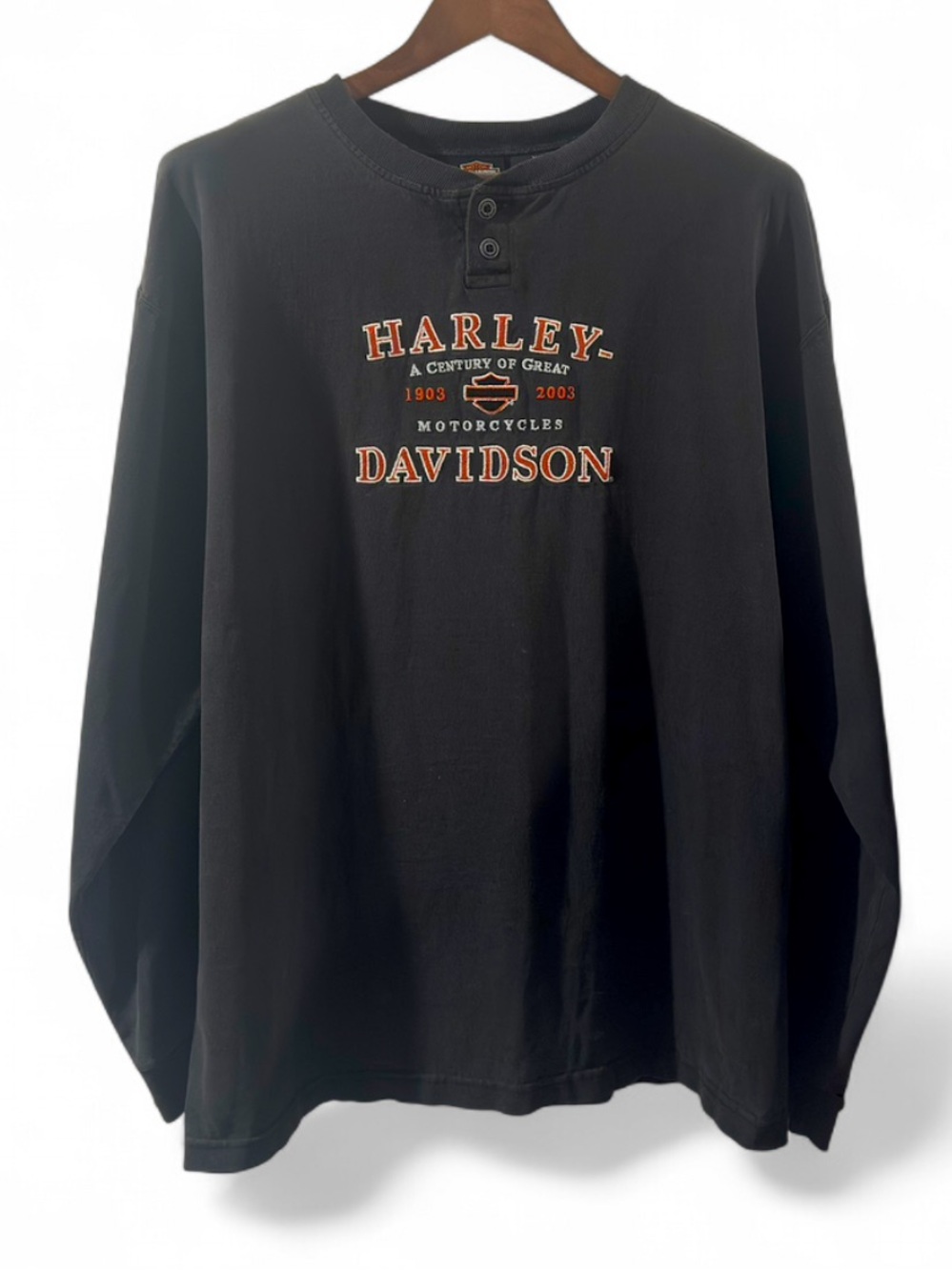 VTG 2003 Harley-Davidson Embroidered Long Sleeve Henley T-shirt Size Men’s XL